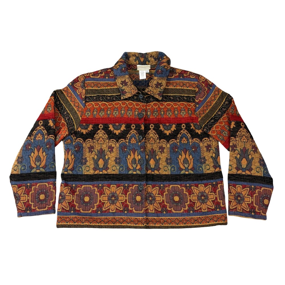 Coldwater Creek Tapestry Jacket Womens PM Multicolor Boho Cottagecore Country